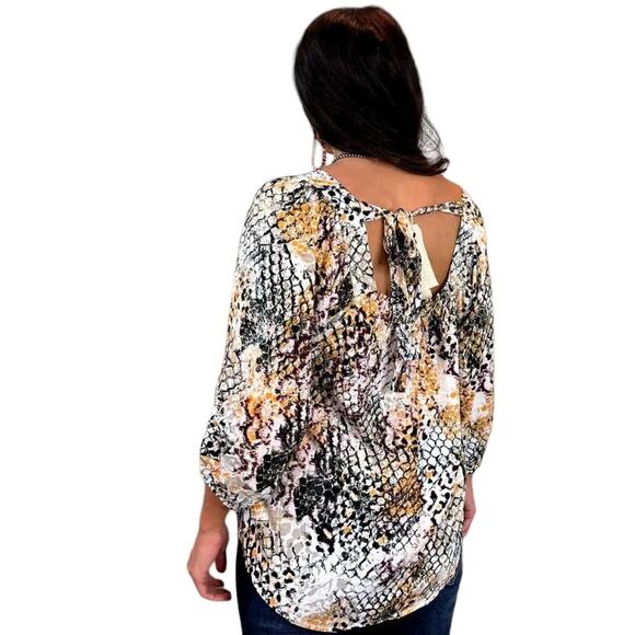 Savanna Jane Women's The Salene Top Size Large Square Neck Snake Print Tie Back - Picture 5 of 10
